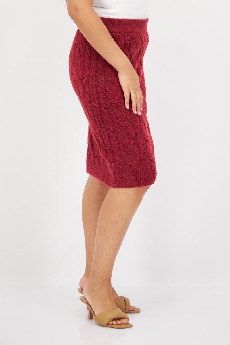 Fire & Glory Women Knitted Mini Skirt, Maroon - Image 4